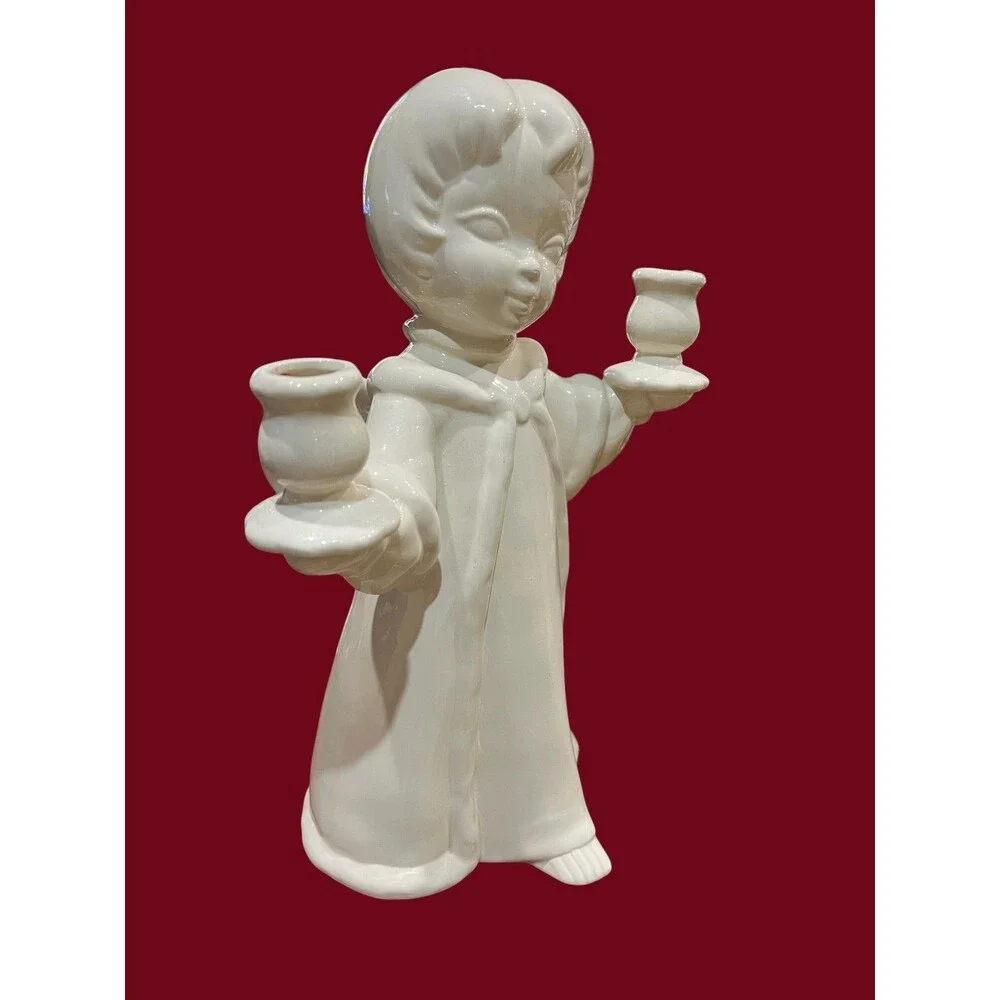 Vintage Ceramic Angel Double Candle Holder - 13” Tall by 9